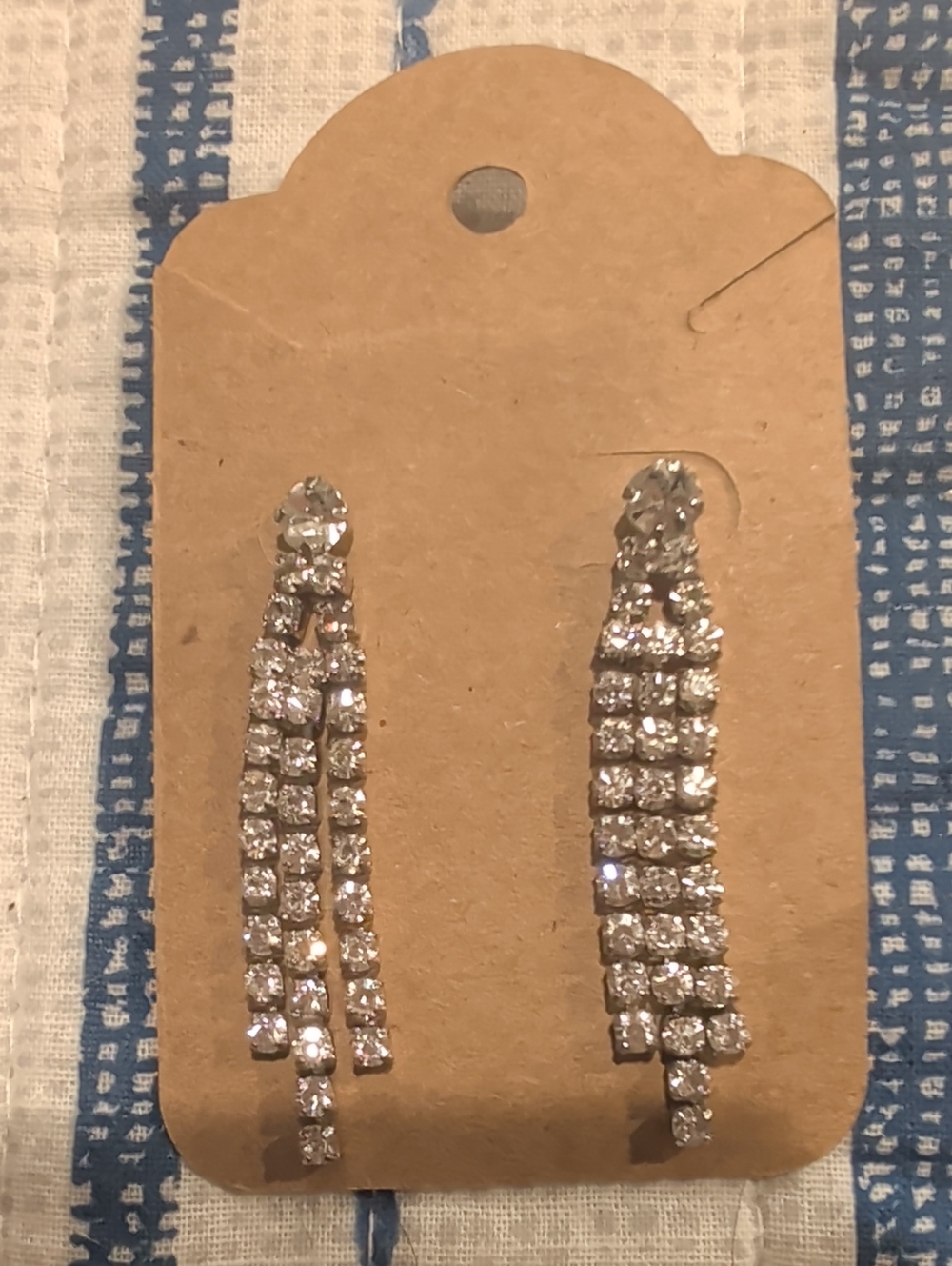 Rhinestone Dangle Drop Earrings - Silver